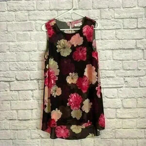 Calvin Klein women's tunic top black with pink and red flowers sleeveless Size S
